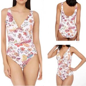 Jacobean Floral Over The Shoulder One-Piece Swim
